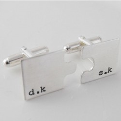 Kişiye Özel Baş Harfli Puzzle Model Özel Tasarım Erkek Gümüş Kol Düğmesi
