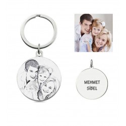 Kişiye Özel Fotoğraf Baskılı Gümüş Anahtarlık