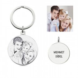 Kişiye Özel Fotoğraf Baskılı Gümüş Anahtarlık