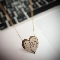 Kişiye Özel Fotoğraf Baskılı Kalp Model Gümüş Kolye