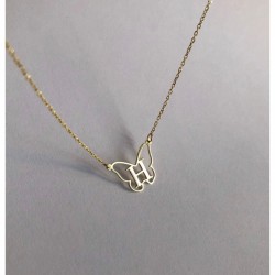 Kişiye Özel Harfli 925 Ayar Gümüş Kelebek Model Gold Hediyelik Kadın Kolye