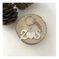 Kişiye Özel İkili Harf Model Kalp Detaylı Gümüş Hediyelik Anahtarlık