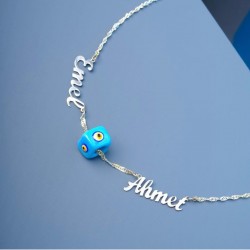 Kişiye Özel İsimli 925 Ayar Gümüş Nazar Detaylı Fırfır Zincir Model Hediyelik Kadın Kolye
