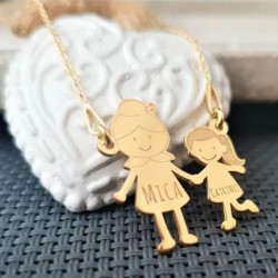 Kişiye Özel İsimli Anne Kız Model 925 Ayar Gümüş Hediyelik Kadın Kolye