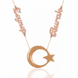 Kişiye Özel İsimli Ay Yıldız Gümüş Kolye Özel Gün Hediyesi