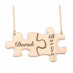 Kişiye Özel İsimli İkili Puzzle Gümüş Kolye
