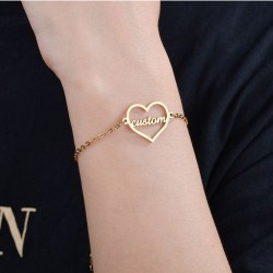 Kişiye Özel İsimli Kalp Model Gümüş Hediyelik Kadın Gold Bileklik