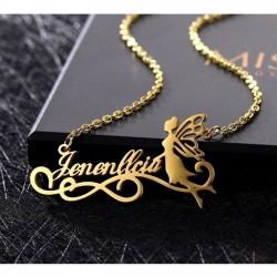 Kişiye Özel İsimli Melek Detaylı İsim Gümüş Kadın Kolye