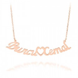 Kişiye Özel Kalp Detaylı İkili İsim Gümüş Kolye