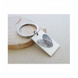 Kişiye Özel Parmak İzli Dikdörtgen Plaka Gümüş Hediyelik  Anahtarlık