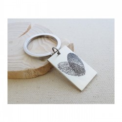 Kişiye Özel Parmak İzli Dikdörtgen Plaka Gümüş Hediyelik  Anahtarlık