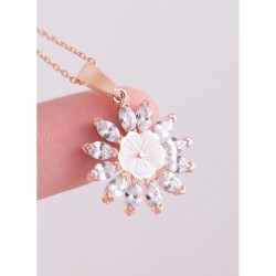 Mineli Lotus Çiçeği Tasarım Gümüş Kadın Kolye