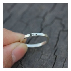 Mini Ay Yıldız Detaylı Unisex Gümüş Hediyelik Yüzük