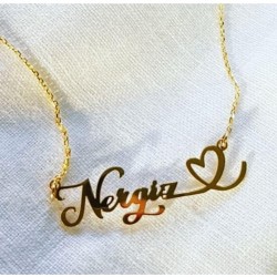 Mini Kalp Detaylı Kişiye Özel İsimli El Yazısı İsim Kolye Özel Gün Hediyesi