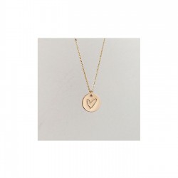 Mini Kalp Detaylı Yuvarlak Plaka Gümüş Kolye Özel Gün Hediyesi