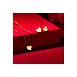 Mini Kalp Model 925 Ayar Gümüş Küpe Kolye Kadın Hediyelik Set