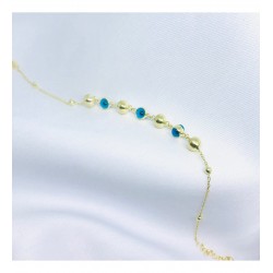 Mini Top Detaylı Nazarlı Gümüş Bileklik