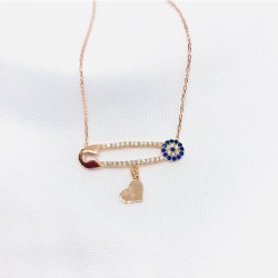 Nazar Detaylı Ataç Model Gümüş Kolye