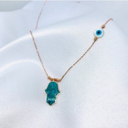 Nazar Detaylı Fatma Ana Eli Gümüş Kolye Özel Gün Hediyesi