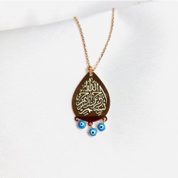 Nazar Detaylı Oval Besmele İşleme Gümüş Kolye