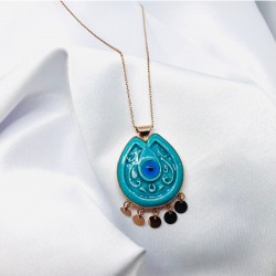 Nazar Detaylı Seramik Gümüş Kolye