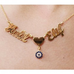 Nazar ve Kalp Detaylı İkili Gümüş Kolye