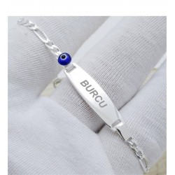 Nazarlı Unisex Gümüş İsimli Bebek Çocuk Künyesi Nazarlı Unisex Gümüş İsimli Bebek Çocuk Künyesi