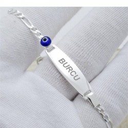 Nazarlı Unisex Gümüş İsimli Bebek Çocuk Künyesi
