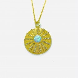 Neon Taşlı Gold Kolye