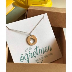 Öğretmenler Günü Elma Gümüş Kolye Özel Gün Hediyesi