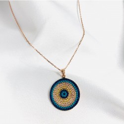 Parlak Taşlı Yuvarlak Model Gümüş Nazar Kolye