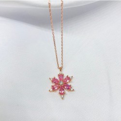 Pembe Lotus Çiçeği Gümüş Kolye Özel Gün Hediyesi