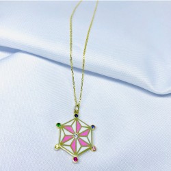 Pembe Neon Model Gümüş Kolye