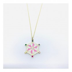 Pembe Neon Taşlı Gümüş Kolye
