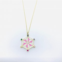 Pembe Neon Taşlı Gümüş Kolye