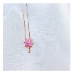 Pembe Taşlı Yonca Gümüş Kolye