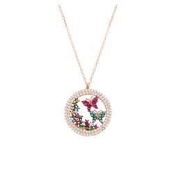 Renkli Kelebekli Gümüş Kolye