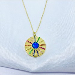 Renkli Taşlı Gold Kolye
