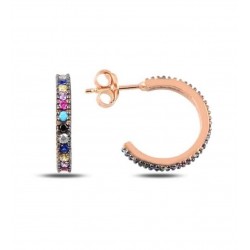 Renkli Taşlı Gümüş Kadın Küpe