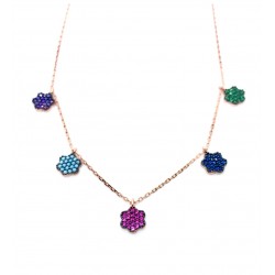 Renkli Taşlı Yonca Gümüş Kolye