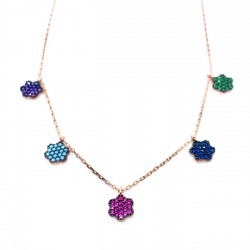 Renkli Taşlı Yonca Gümüş Kolye