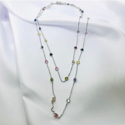 Renkli Tiffany Zincir Model Gümüş Kolye (1 metre)