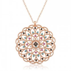 Renkli Yaşam Çiçeği Gümüş Kolye