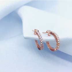 Rose Tek Sıra Zirkon Taşlı Gümüş Küpe
