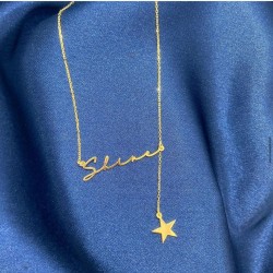 Sallanır Yıldız Detaylı Kişiye Özel El Yazısı İsim Gümüş Kolye