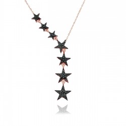 Siyah Kayan Yıldızlar Gümüş Kolye