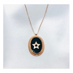 Siyah Mineli Yıldız Gümüş Kolye