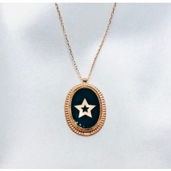 Siyah Mineli Yıldız Gümüş Kolye