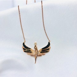 Taşlı Anka Kuşu Gümüş Kolye