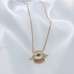 Taşlı Göz Model Nazar Gümüş Kolye